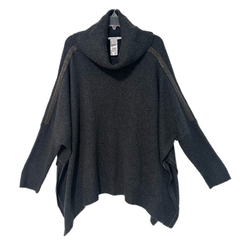 Chico’s Chunky Knit Poncho Sweater Size L / XL Gray Oversized Embellished Cozy